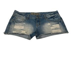 BONGO Y2K Women's Distressed Low Rise Blue Jean Shorts
